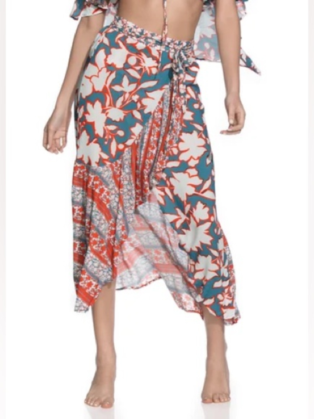 Maaji Blue & Orange Faux Wrap Skirt Swim Coverup Size Medium